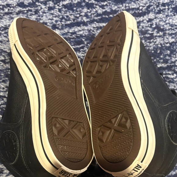 Converse Faux Leather Black and Cream High-Top Sneakers - Picture 6 of 6